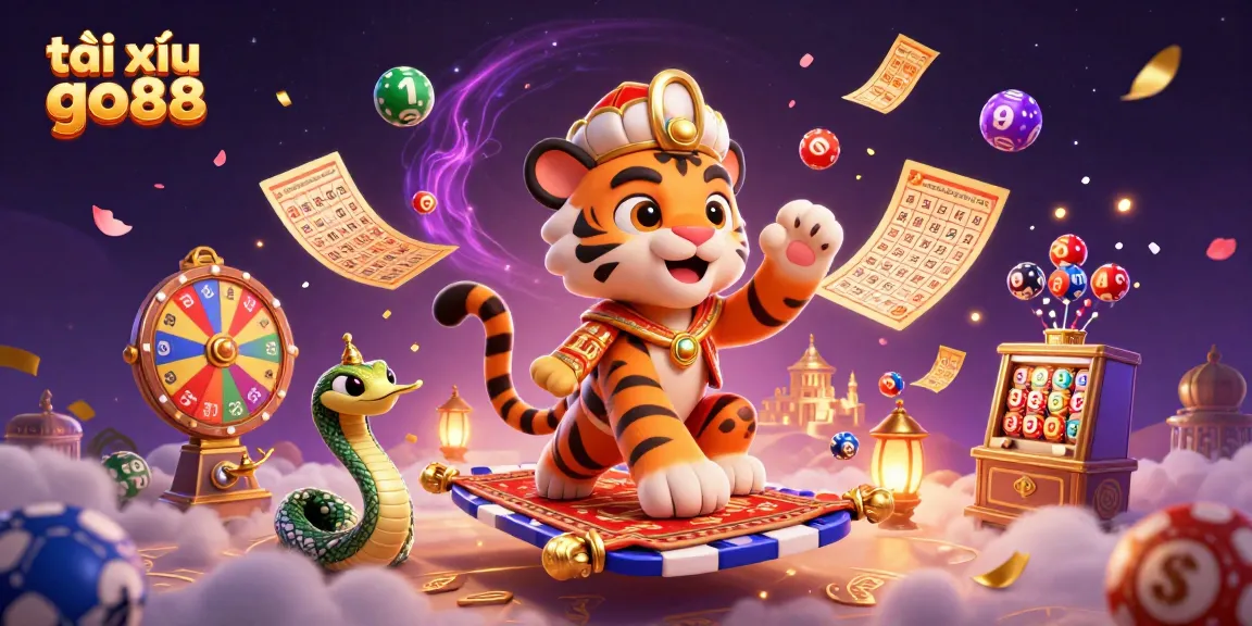 This vibrant illustration captures the essence of tài xỉu go88, featuring a tiger sultan amidst a dynamic casino scene.