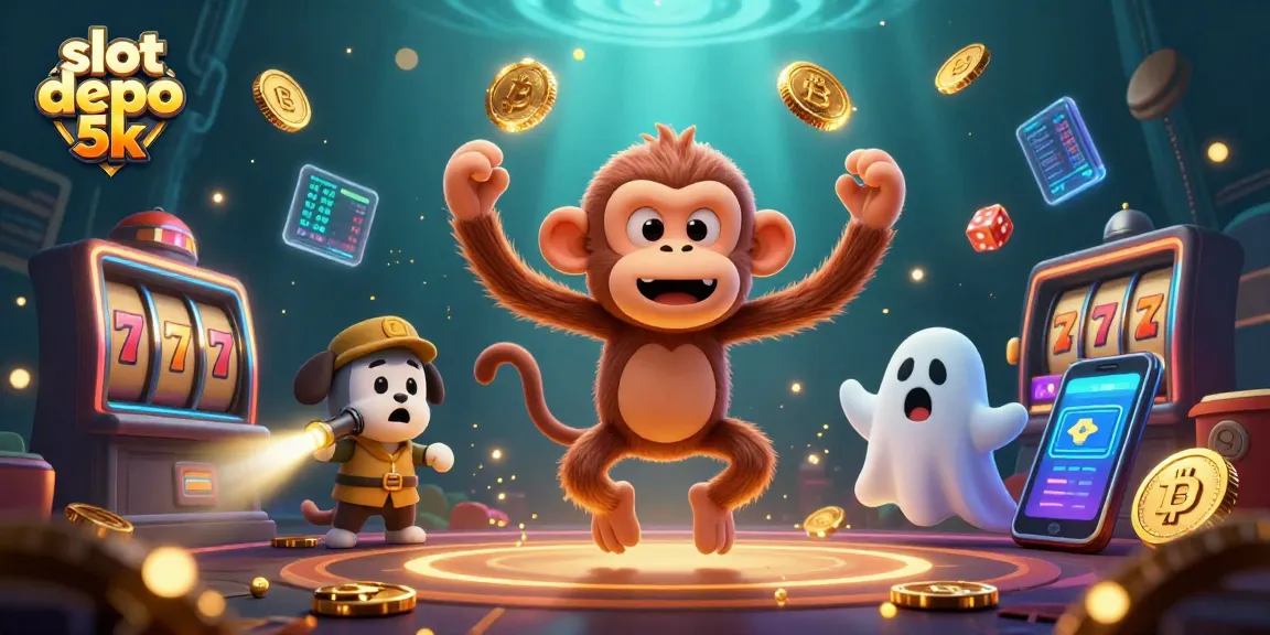 Experience slot depo 5k with cheerful, lively characters in a haunted casino scene