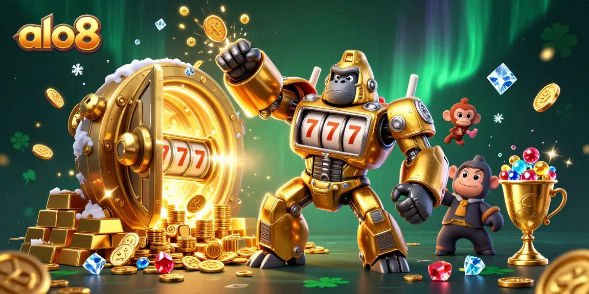 Experience the excitement of alo8 with dynamic slots imagery and a thrilling 3D scene.