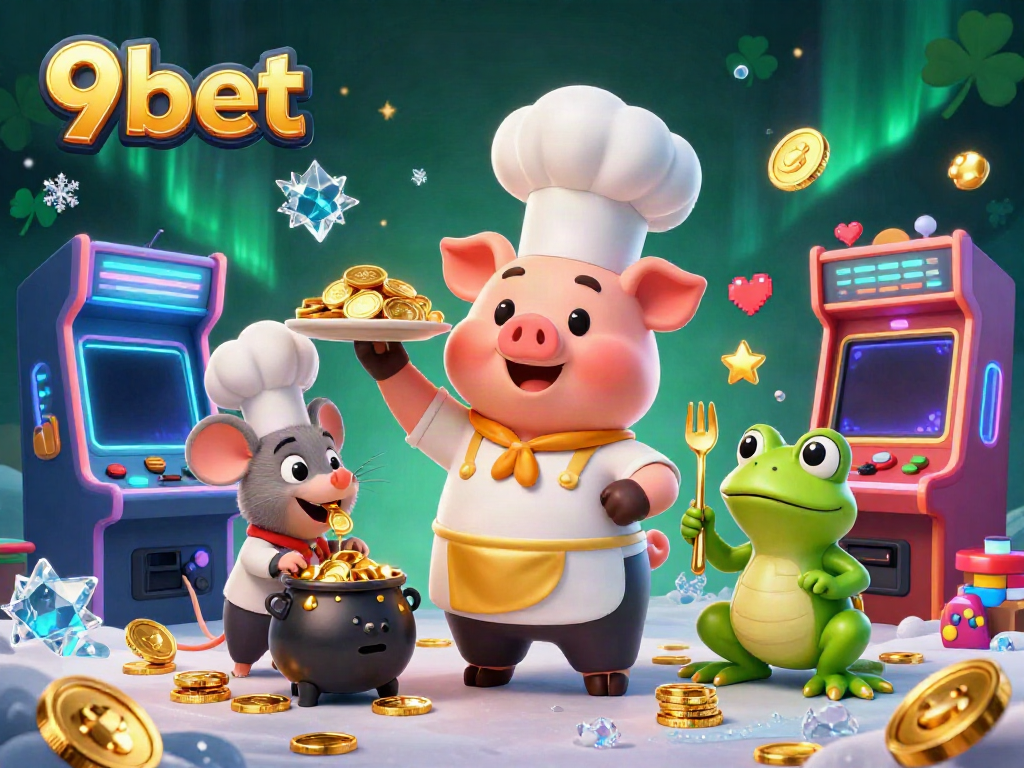 Join the excitement at 9bet with a vibrant 3D casino scene featuring humor and gaming elements.