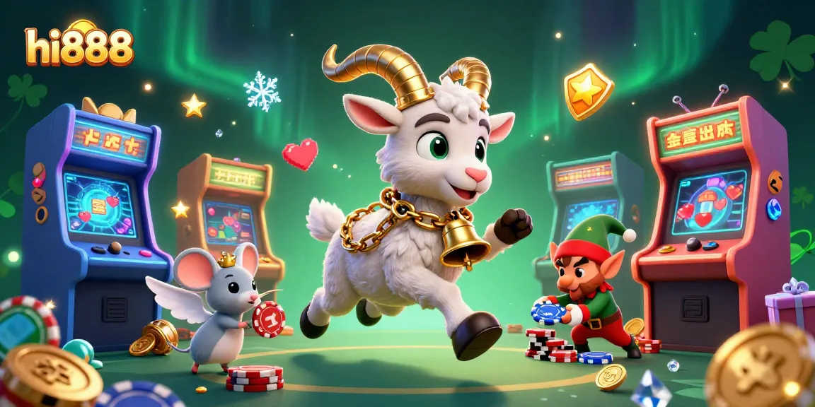 Experience gaming excitement at hi888 with festive characters in a dynamic casino scene.