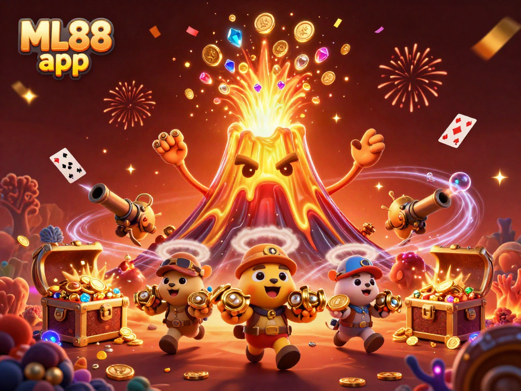 Engage with the exciting ML88 app experience, showcasing a vibrant casino-themed scene.