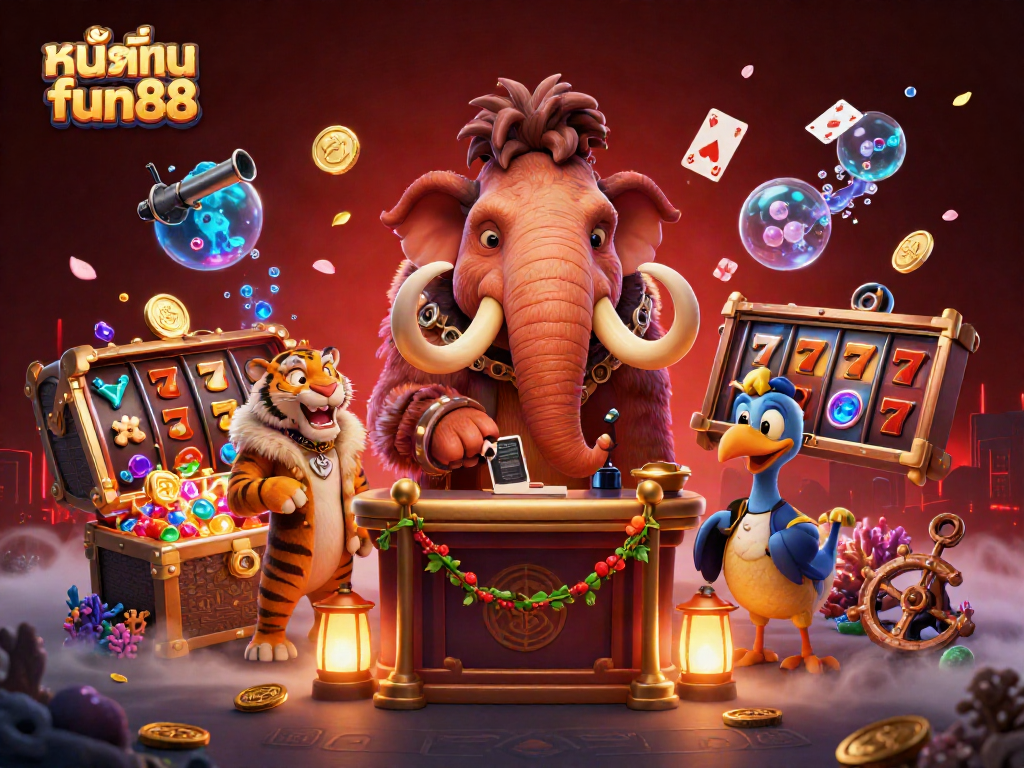 Experience the excitement of หน้าแรก fun88 showcased with a vibrant casino scene featuring characters and dynamic game elements.
