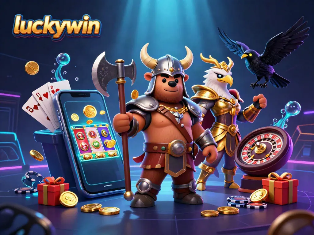 Experience thrilling gameplay at luckywin with a vibrant casino illustration featuring dynamic characters and gaming elements.
