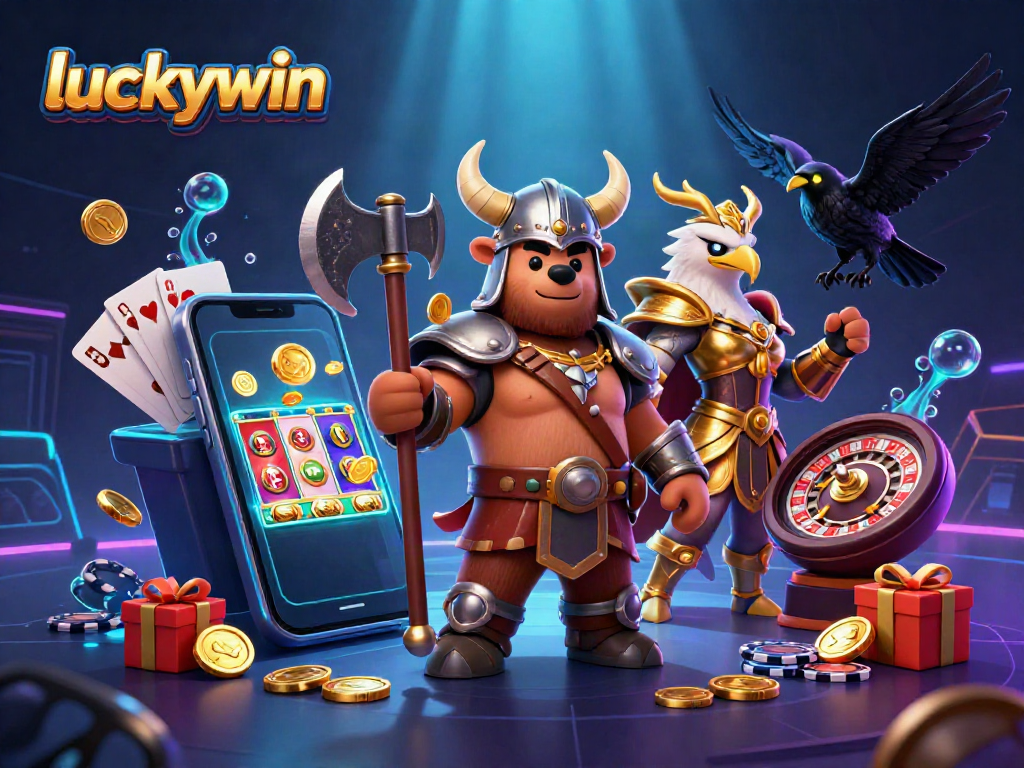 Experience thrilling gameplay at luckywin with a vibrant casino illustration featuring dynamic characters and gaming elements.