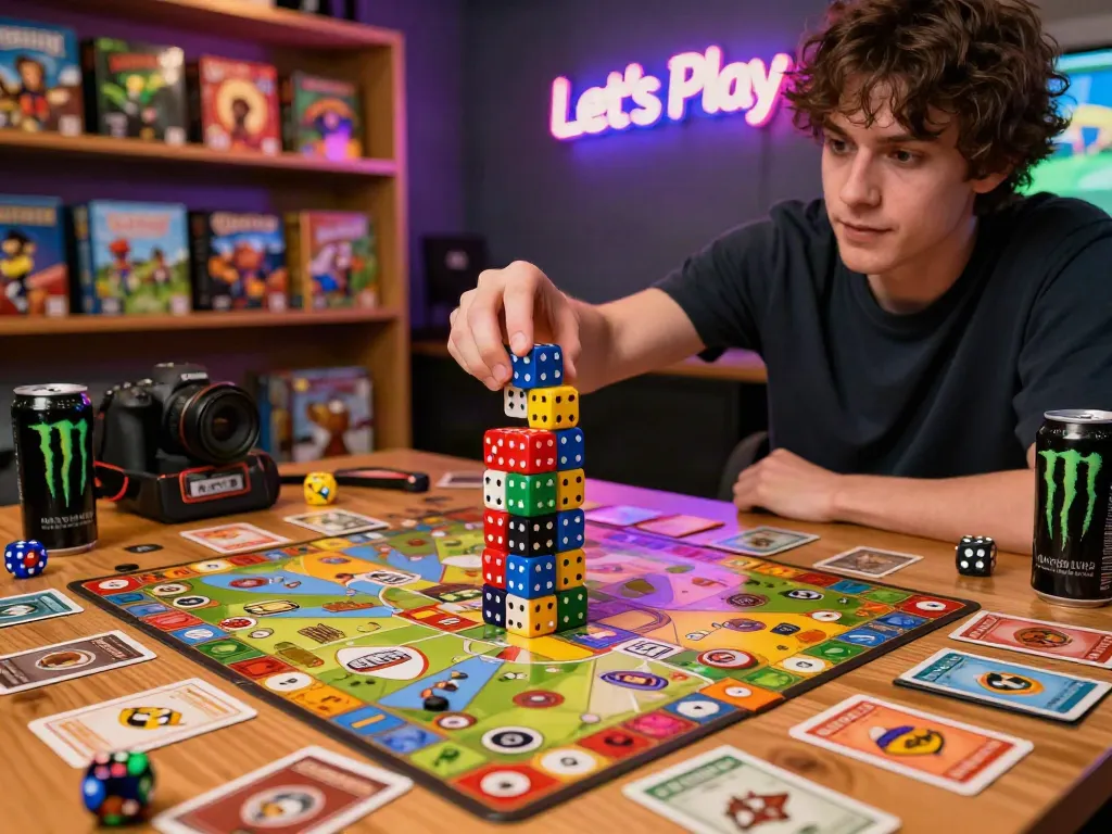 Engaging dice stacking scene celebrating gaming culture at dicestack.net