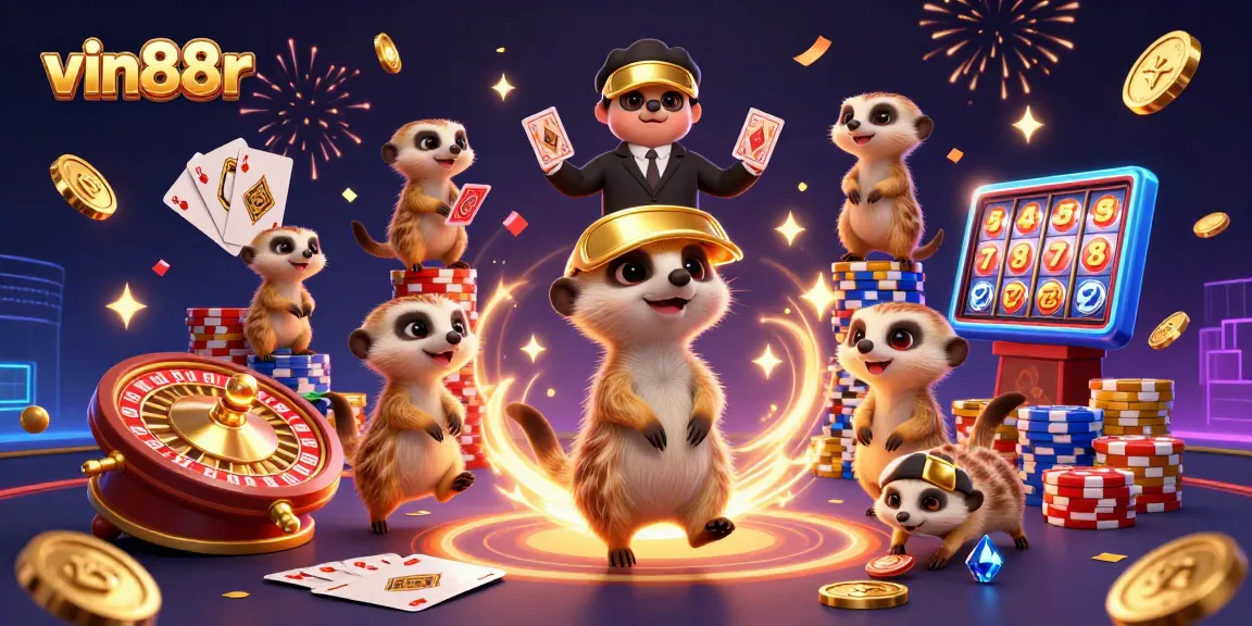 Experience excitement at vin88r casino with meerkats managing a lively gaming atmosphere.