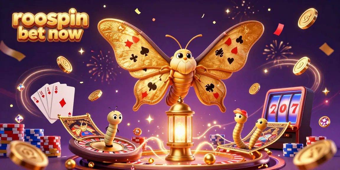 Experience excitement at Roospin bet now with an illustration of vibrant casino scenes in 3D.