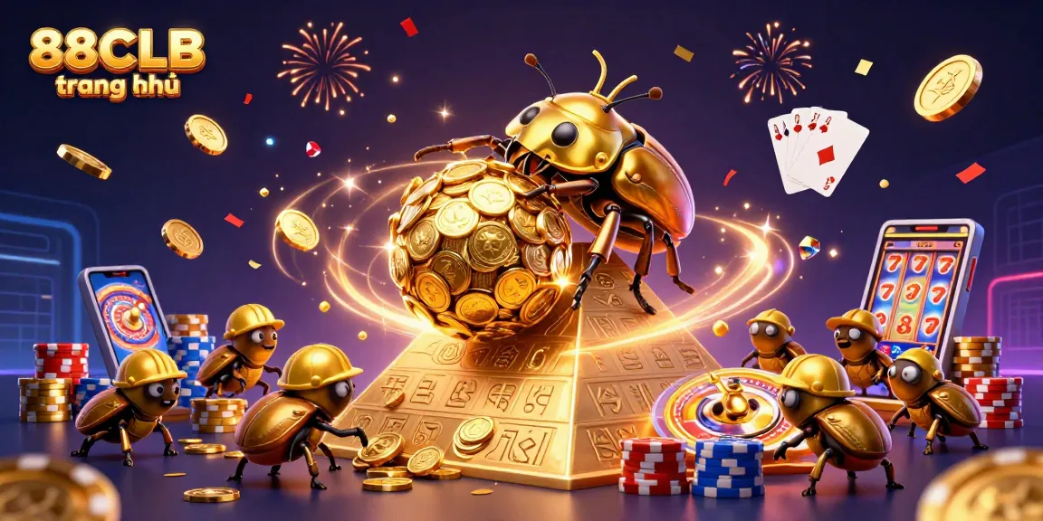 Engage with thrilling casino games at 88CLB trang chủ, featuring vibrant visuals of slot machines and poker elements.