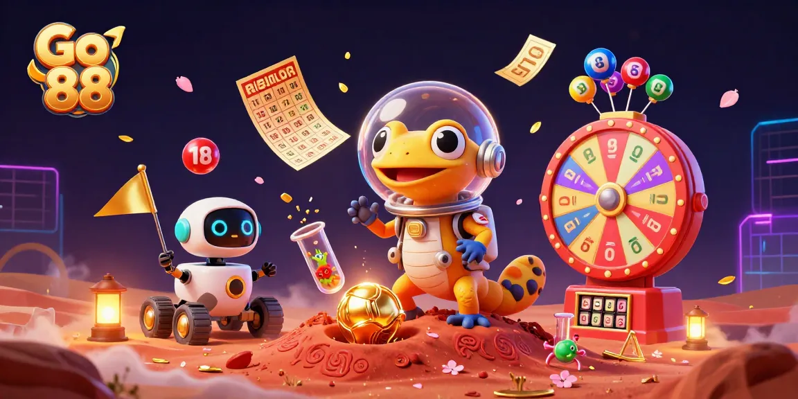 Engage in exciting gameplay at Go 88 with a vibrant scene filled with lottery balls and gaming elements.