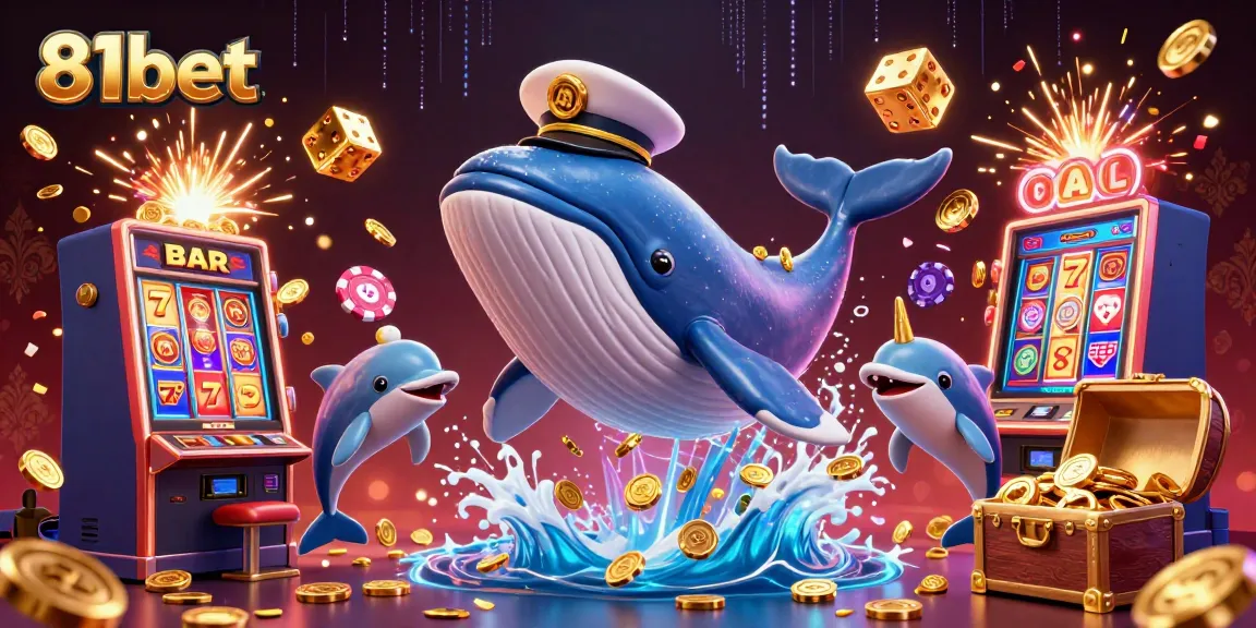 Experience the excitement of 81bet with a vibrant 3D casino scene featuring a whale, narwhal, and dolphins.