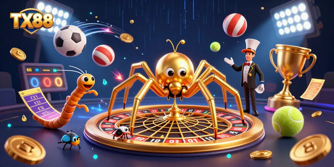Engage in dynamic casino action with colorful TX88-themed illustration featuring a fly betting at a roulette web