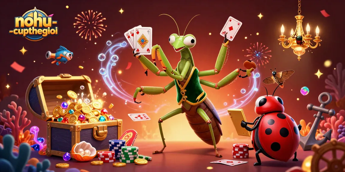 The giant praying mantis card sharp and ladybug pit boss create an exciting nohu-cupthegioi casino scene.