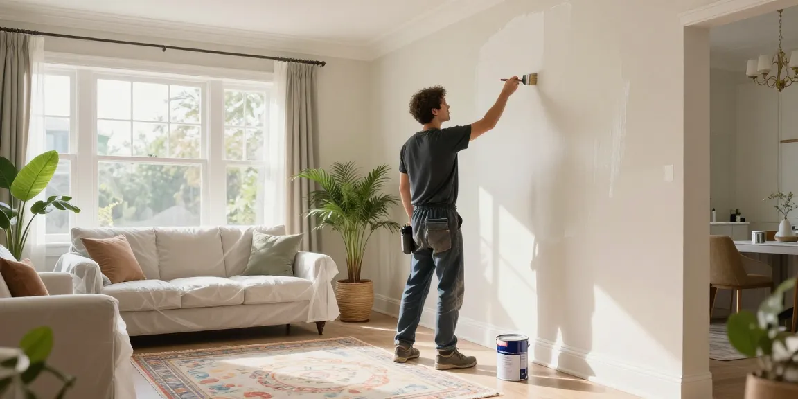 Lincoln Painter Reviews showcase a professional painter enhancing a living room with precise detailing and vibrant colors.