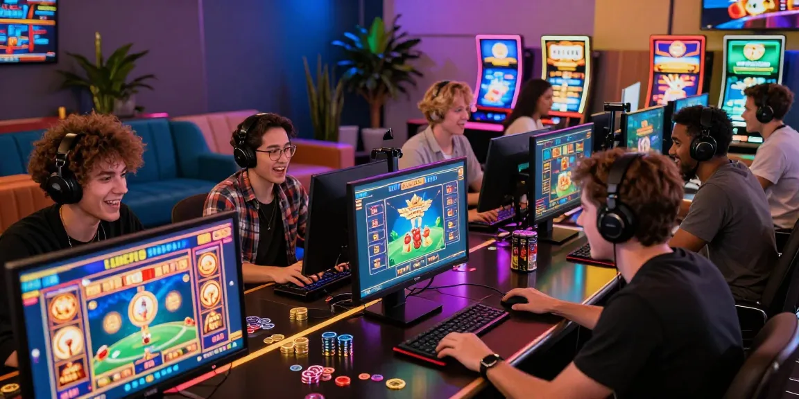 LUCK8 players enjoying vibrant online gaming environment with screens showing slots and betting.