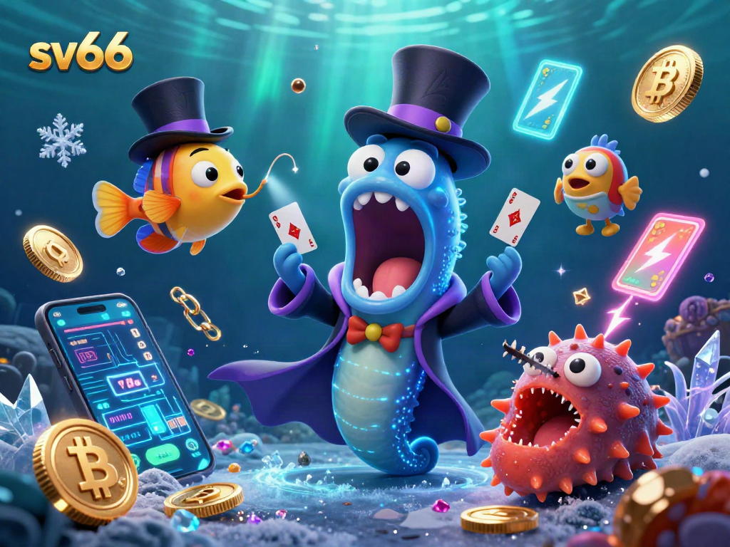 sv66 promotes thrilling gambling excitement with a vibrant underwater casino scene featuring unique sea creatures.