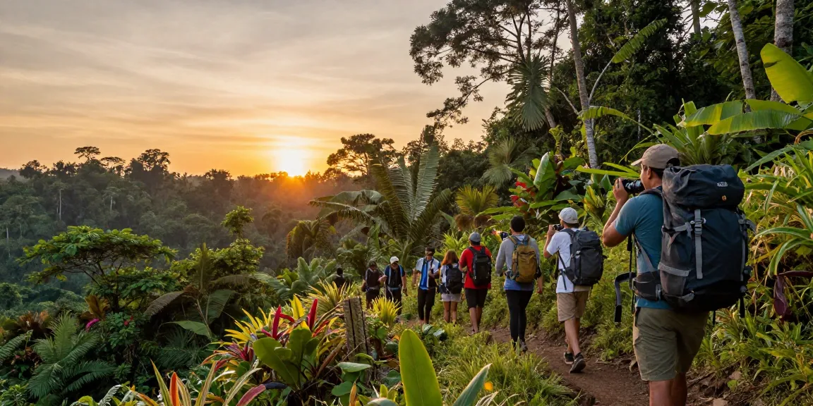 Experience the beauty of Lampung's rainforest with tourists exploring nature on lornematthews.com, showcasing vibrant landscapes and adventure.