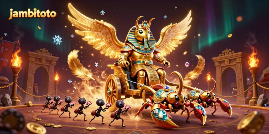 Engage with jambitoto's dynamic gaming experience featuring a golden scarab chariot in action.