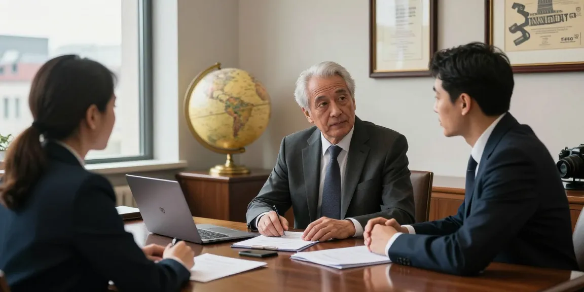 A senior lawyer from valken.legal consulting a client in a sophisticated Geneva office.