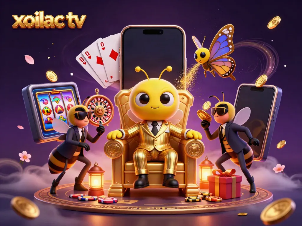 Xoilac TV's vibrant betting experience featuring a cartoon mob boss amidst thrilling game elements.