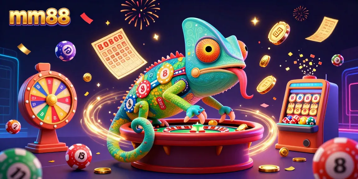 Engage with exciting gameplay at mm88, featuring a colorful scene of dynamic lottery balls and casino elements.