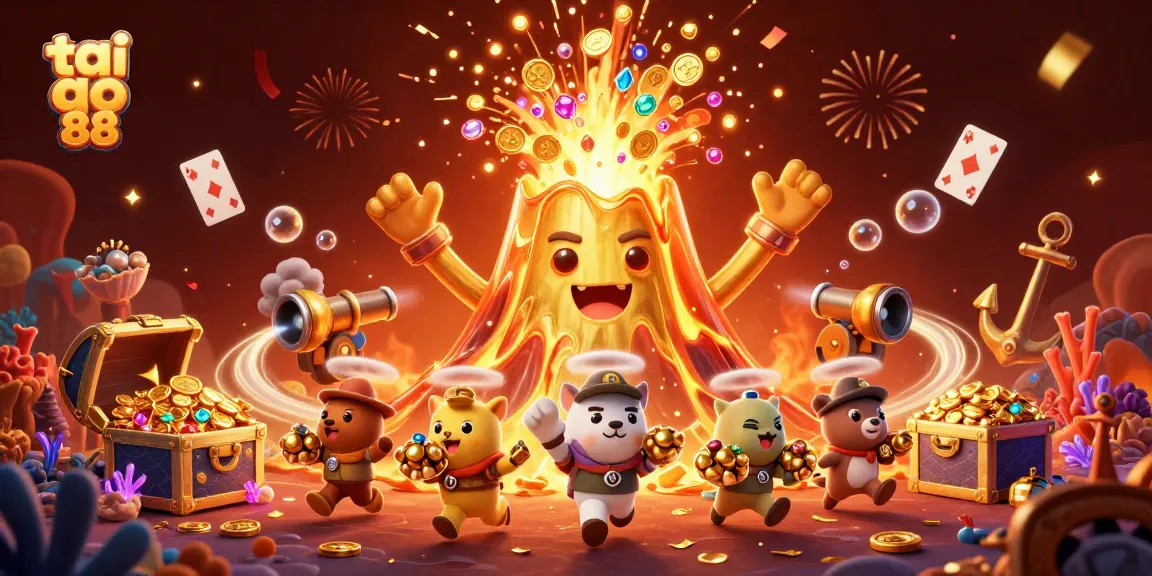 Experience the thrill of tai go 88 as golden treasures erupt in a vibrant 3D illustration.