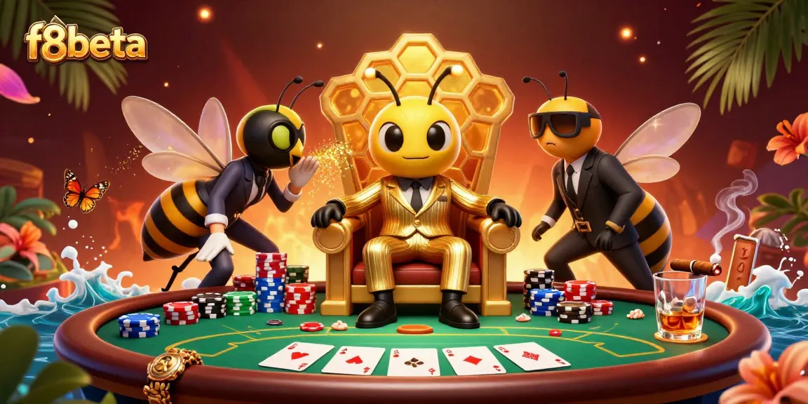 Experience thrilling poker strategies with f8beta and vibrant characters in a dazzling casino scene.