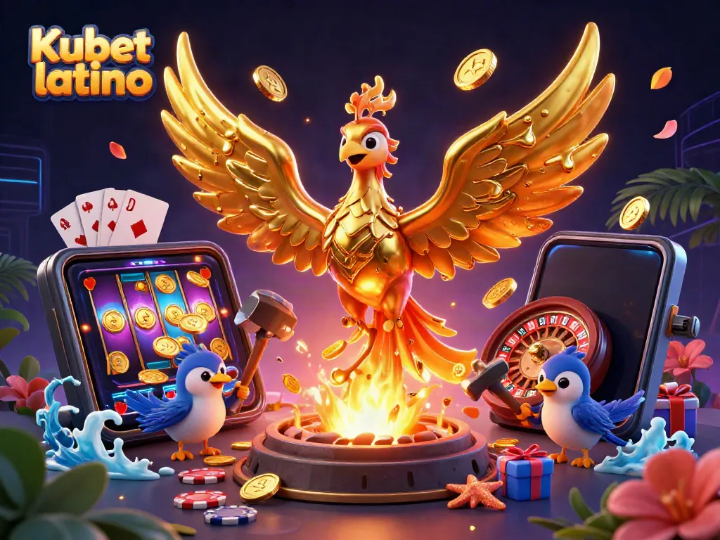 Engage in thrilling gameplay with the golden phoenix and vibrant casino elements at Kubet latino.