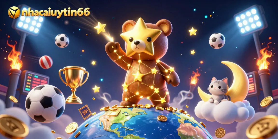 Experience rich gaming action at nhacaiuytin66 as the constellation bear reaches for coins amidst dynamic sports betting elements.