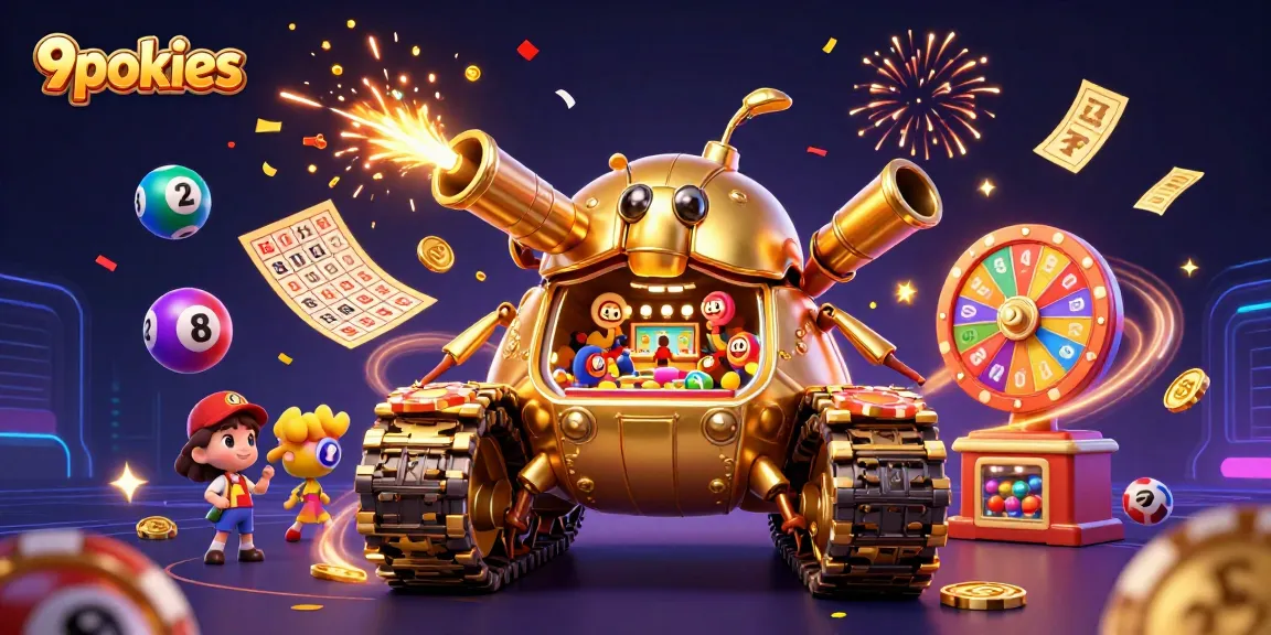Spin your luck with 9pokies in a vibrant casino scene filled with golden treasures.