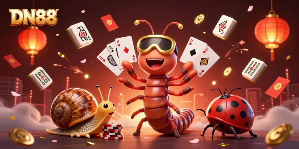 Experience DN88's lively casino atmosphere with dynamic characters and festive elements.