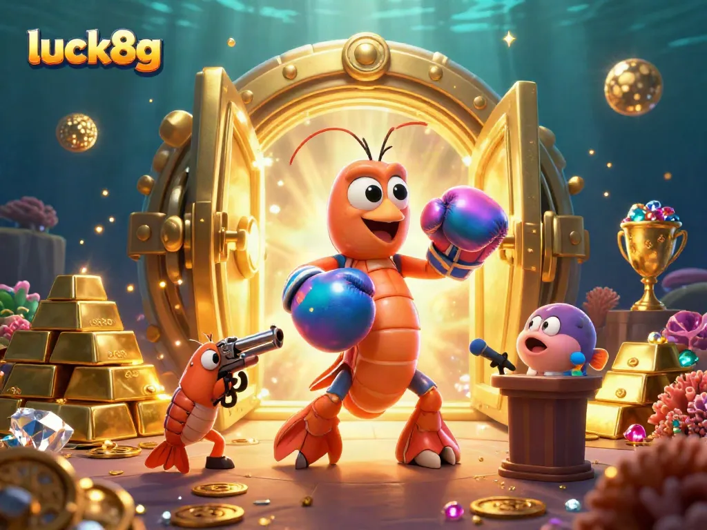 Experience the thrill of luck8g with vibrant characters and shimmering treasures in a dynamic casino-themed scene.