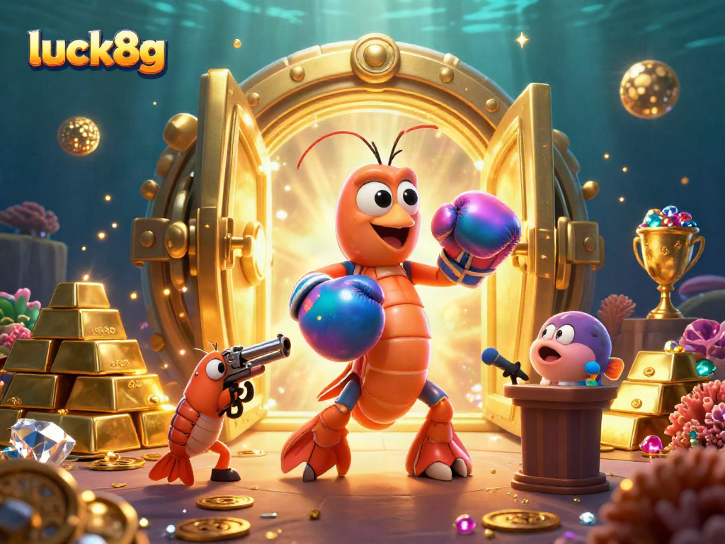 Experience the thrill of luck8g with vibrant characters and shimmering treasures in a dynamic casino-themed scene.
