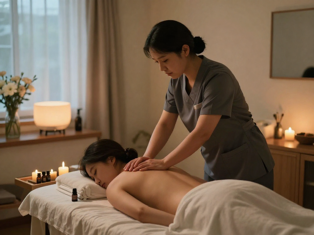 Experience premium 관악구출장마사지 with a professional therapist soothing a client in a tranquil home environment.