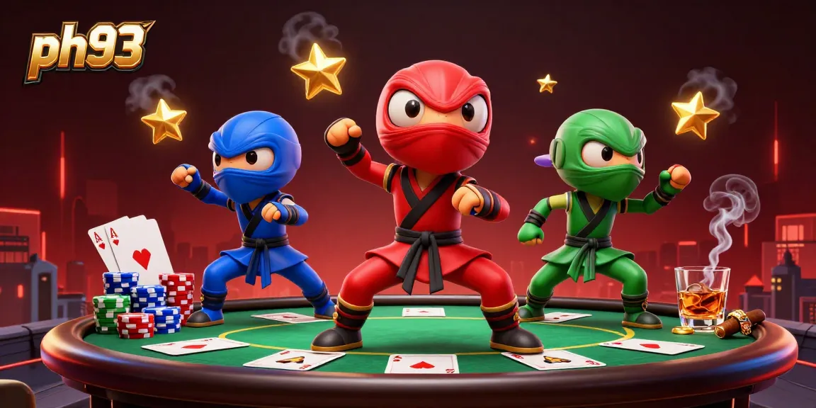 Experience thrilling bets at ph33, where chameleon ninjas showcase poker excitement amid vibrant casino elements.