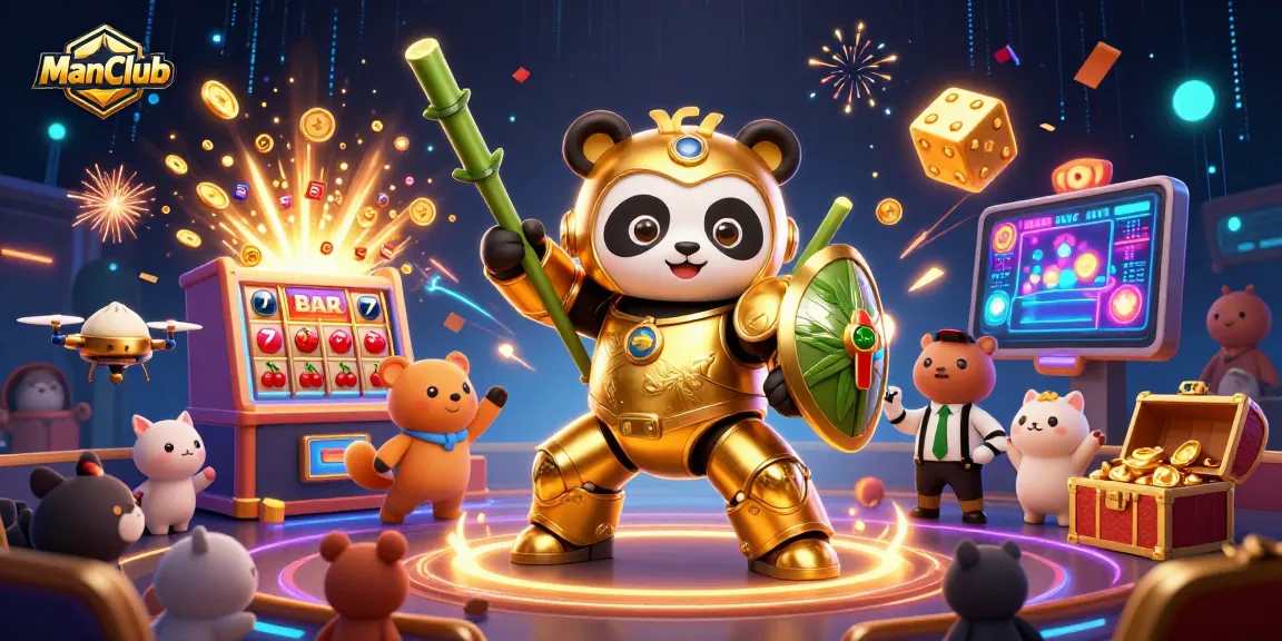 Win big at ManClub as a golden panda battles in a casino-themed arena