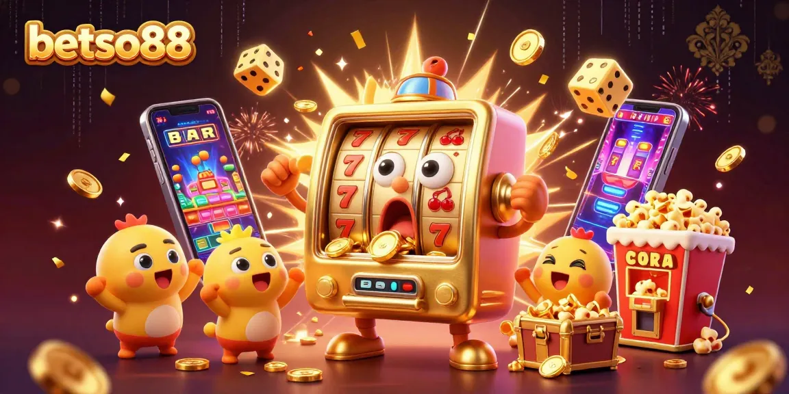 win big at betso88 with vibrant slot machines, cheering characters, and jackpot excitement