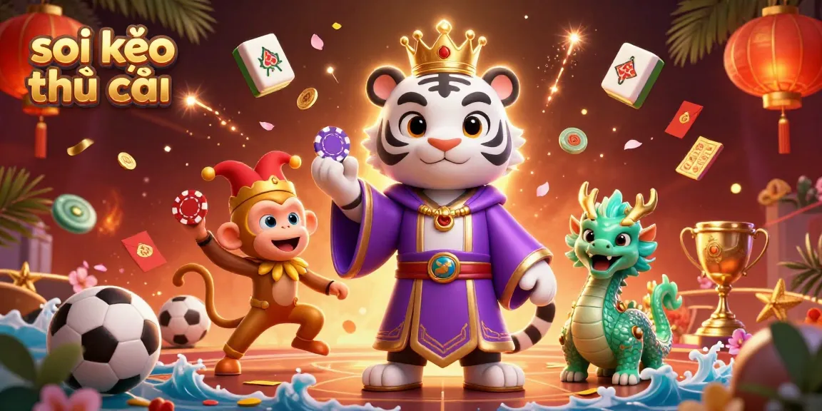 Soi kèo nhà cái visual depicting a regal tiger, juggling monkey, and jade dragon in dynamic gambling scene
