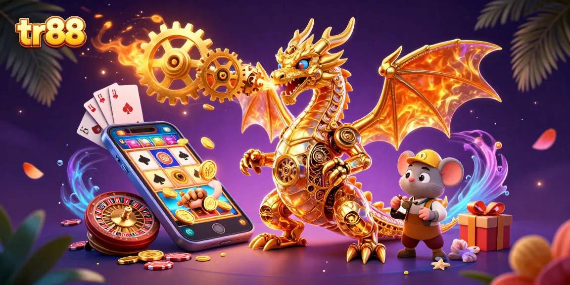Experience the thrill of tr88 with a vibrant 3D dragon and dynamic casino elements.