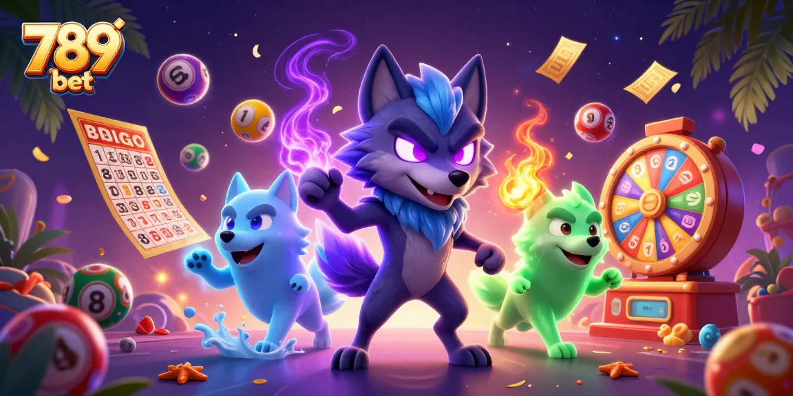 Win with engaging 789 bet lottery vibes featuring energetic wolves in a vibrant casino scene.