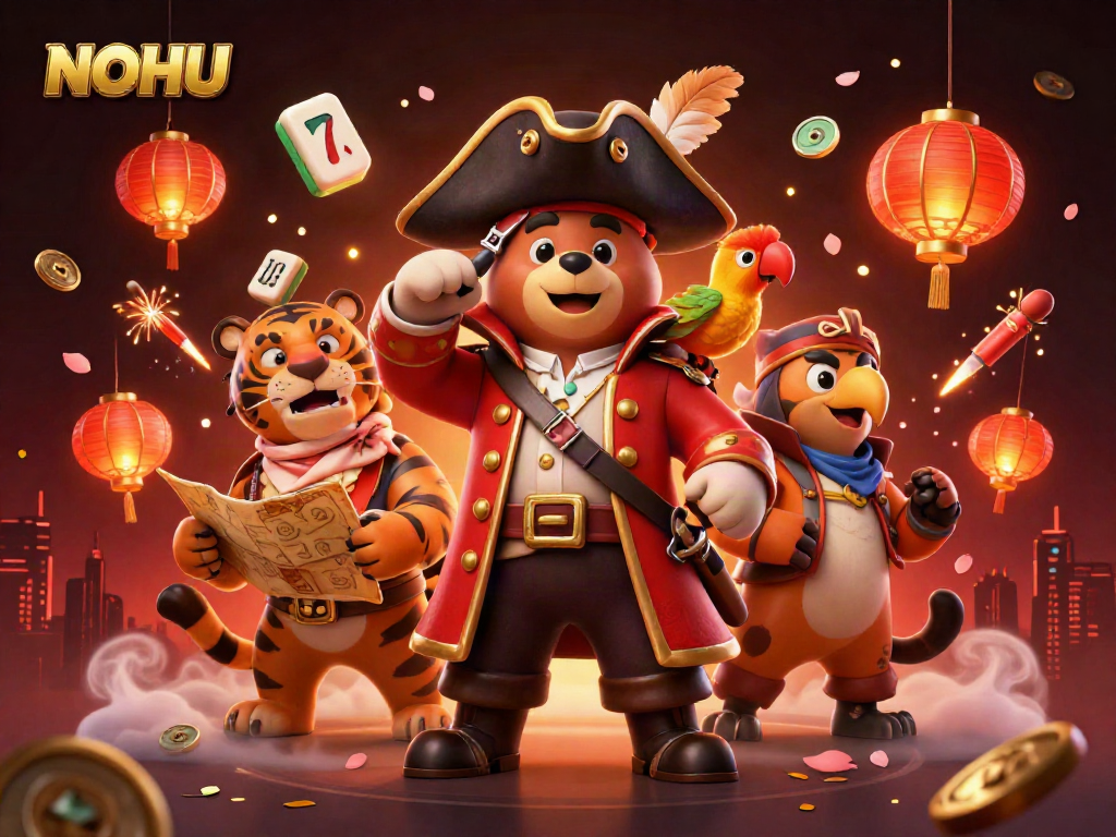 Experience thrilling jackpots and vibrant gameplay at NOHU featuring a bear captain and tiger sidekick.