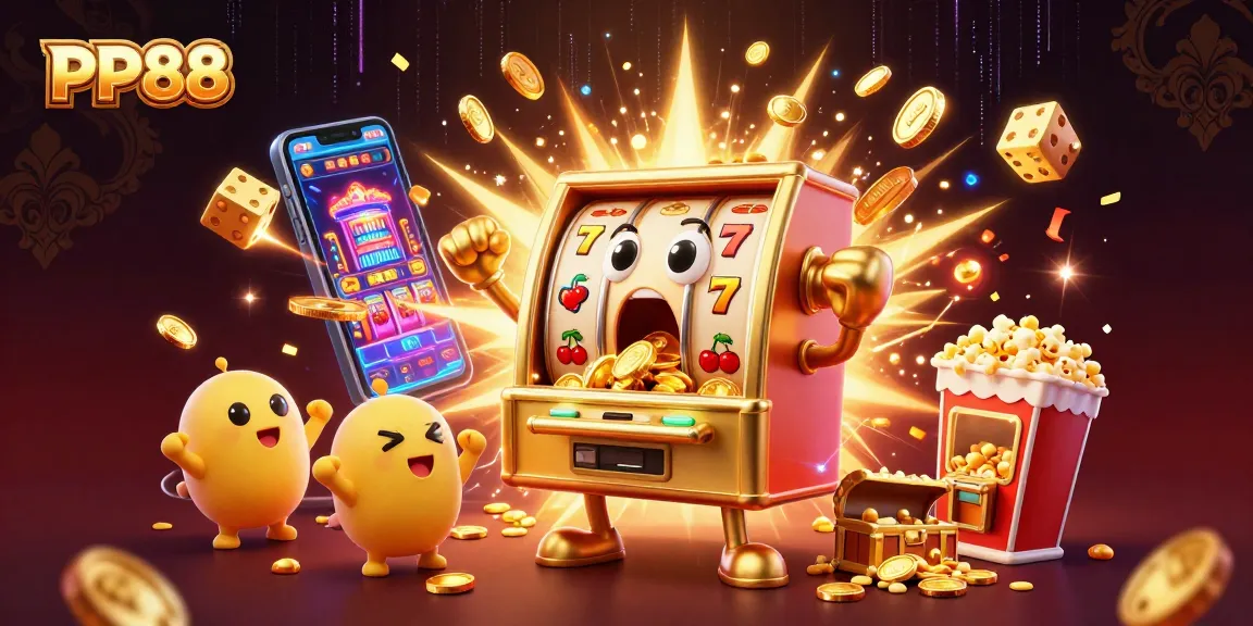 Experience a thrilling moment with PP88 as animated slot machines celebrate jackpot wins surrounded by vibrant casino elements.