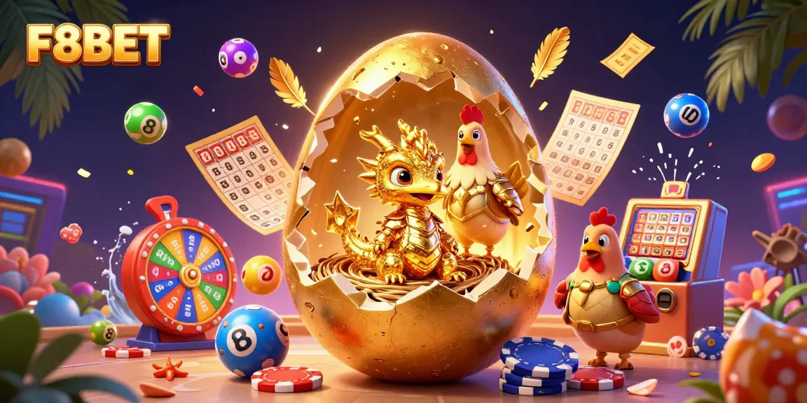 Experience thrilling wins at F8BET with a majestic golden dragon amidst playful lottery elements.
