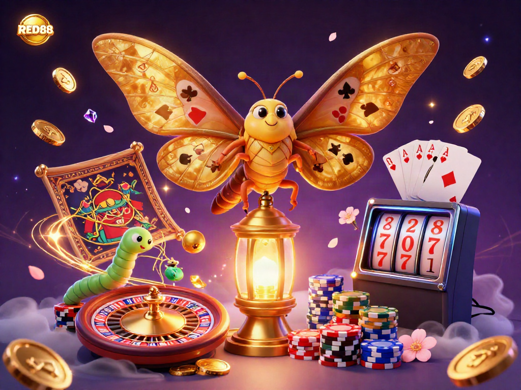 Experience thrilling gaming moments at RED88, featuring golden butterfly and casino elements.