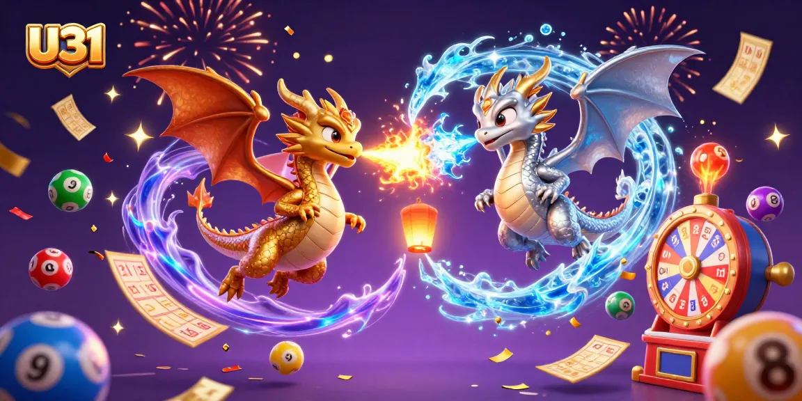 U31 casino features golden and silver dragons amidst a vibrant lottery scene, capturing thrilling gaming moments.
