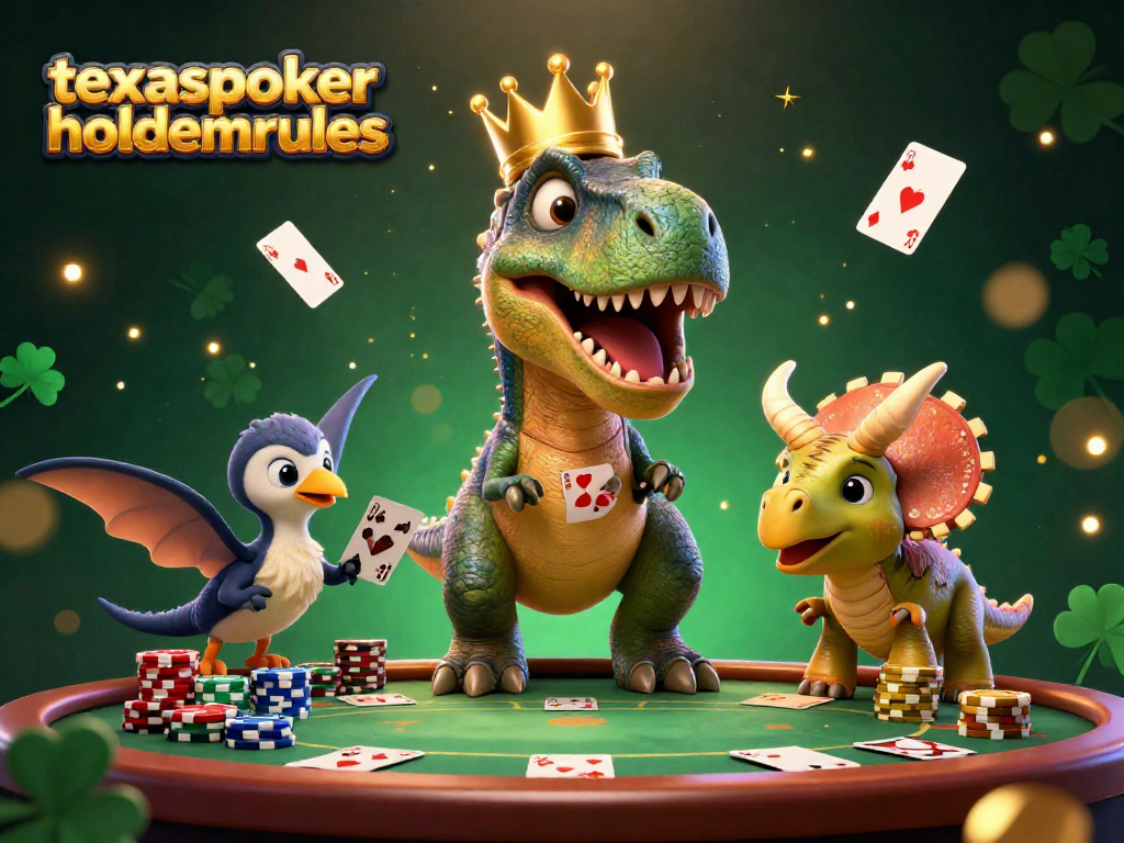 Engage in thrilling Texas Poker battles with texaspokerholdemrules as T-Rex shuffles cards and friends stack chips.