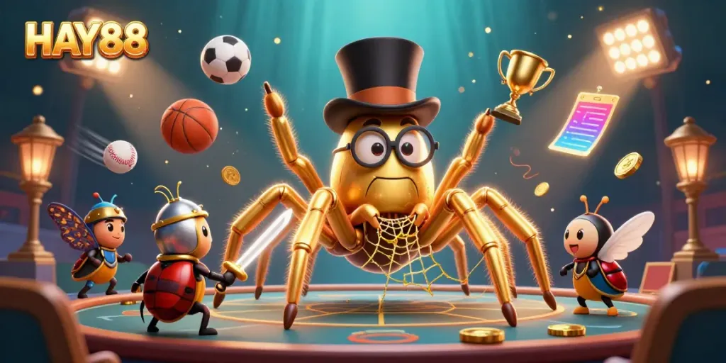 Experience the excitement of HAY88 with dynamic sports betting and casino elements in a vivid illustration.