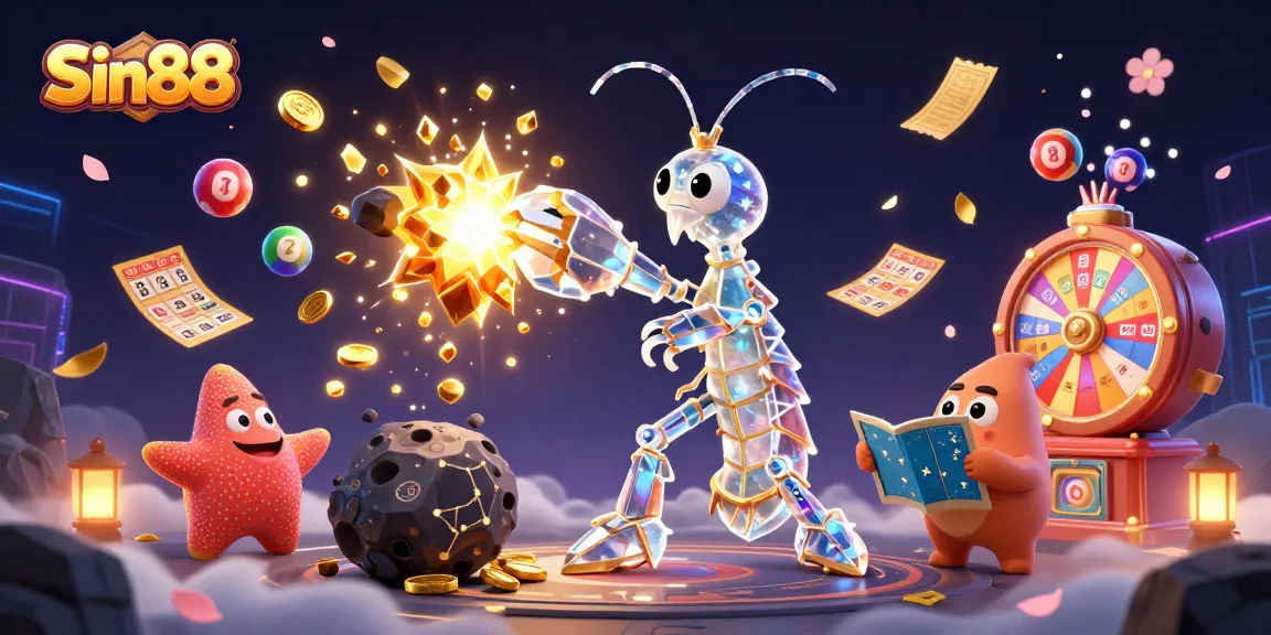 Sin88 engages players with vibrant lottery games and casino rewards in this 3D illustration.