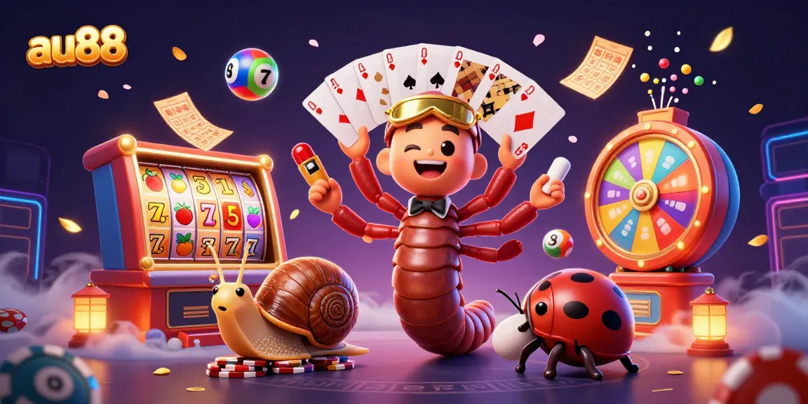 Engage in vibrant gambling action with au88’s lively 3D characters amidst dynamic slot reels and spirited game elements.