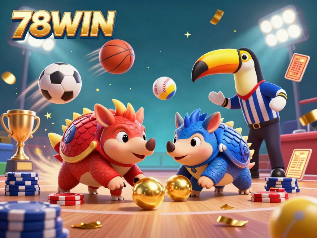 Engage with 78WIN's thrilling gaming scene featuring rival pangolins enjoying a poker-themed showdown with vibrant animation.